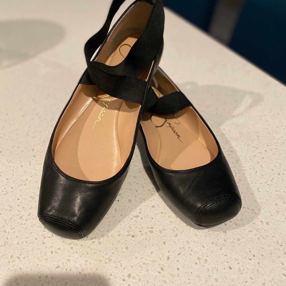 Mandalaye Leather Square-Toe Criss Cross Straps Ballet Flats